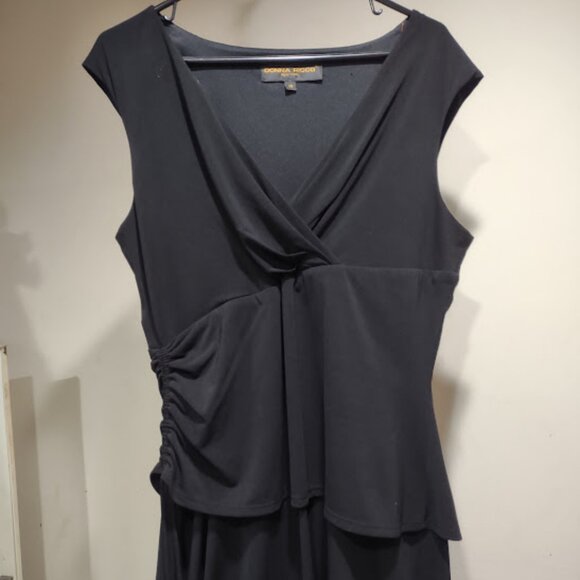 DONNA RICCO BLACK SLEEVELESS ASYMMETRIC LAYERS EVENING DRESS RUCHED SIDE SIZE 14 - Picture 1 of 12